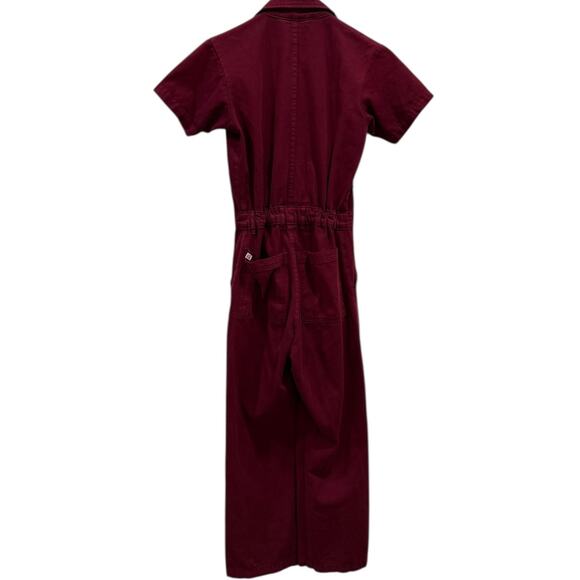 Big Bud Press Short Sleeve Cotton Utility Jumpsuit in Cranberry - Picture 4 of 12